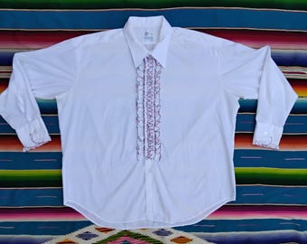 Camisa de esmoquin blanca con volantes y botones para hombre, tallas 3XL y XXXL, de la marca After Six, estilo vintage de los años 70 u 80 // Tallas grandes para hombre // Top disco para hombre