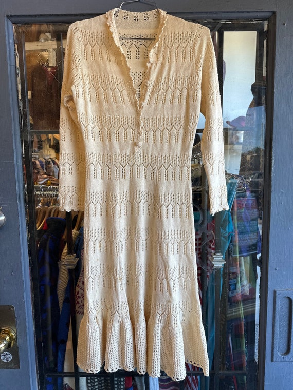 1960s Off White Crochet Sheer Dress