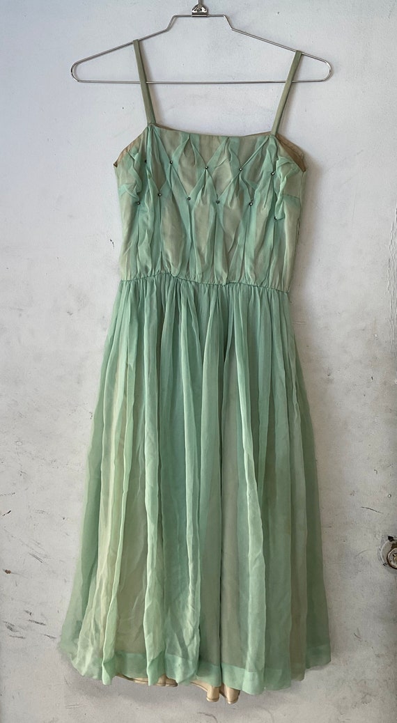 Mint Chiffon Dress with Rhinestones