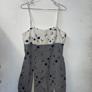 1950s Black and White Gingham Romper Playsuit Sunsuit w Embroidery Details