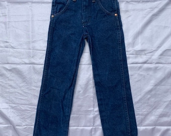 Vintage 1980er Kinder Größe 6 High Waisted Indigo Wrangler Jeans Jeans YKK Reißverschluss