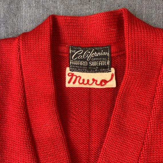 1950s Red Letterman Button Up Sweater - image 3