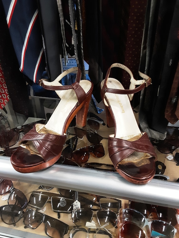 1970s Leather and Wood Platform sandals - image 1