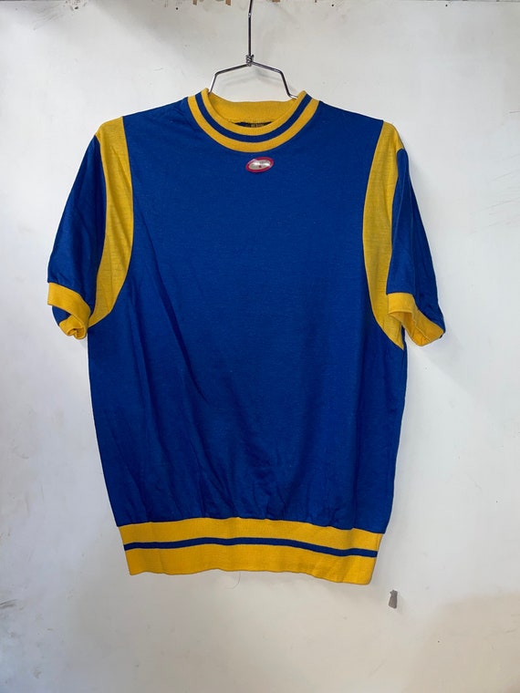 70s vintage yellow × blue football tee 1970s Deadstock Blue and Yellow Ringer T-shirt - Etsy