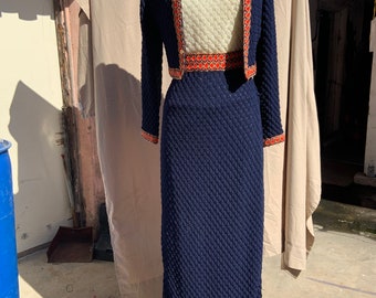 1960s Popcorn Knit Maxi Dress and Jacket Set