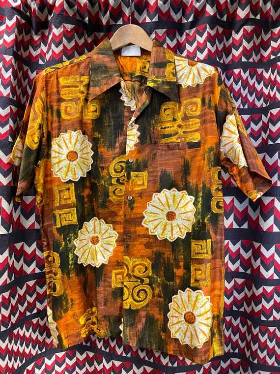 1970s “Go Barefoot in Paradise” Tiki Hawaiian Shir