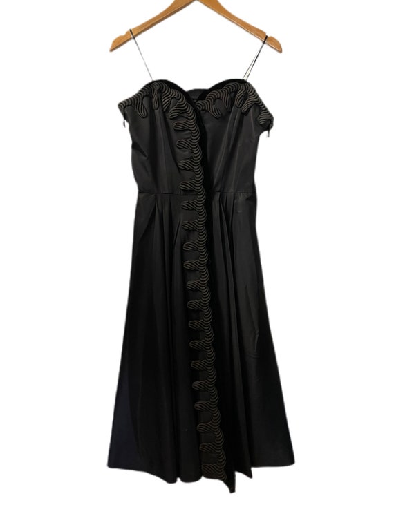 1950s Formal Black Dress with Appliqué Trim - image 1