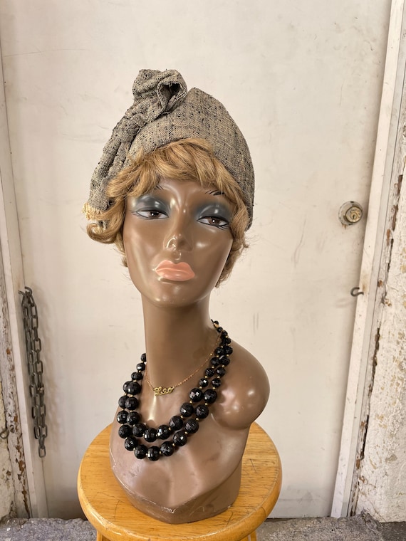 1960s Tweed Faux Wrap Hat - image 1