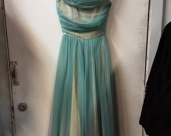 1950s Light Blue Chiffon Formal Dress