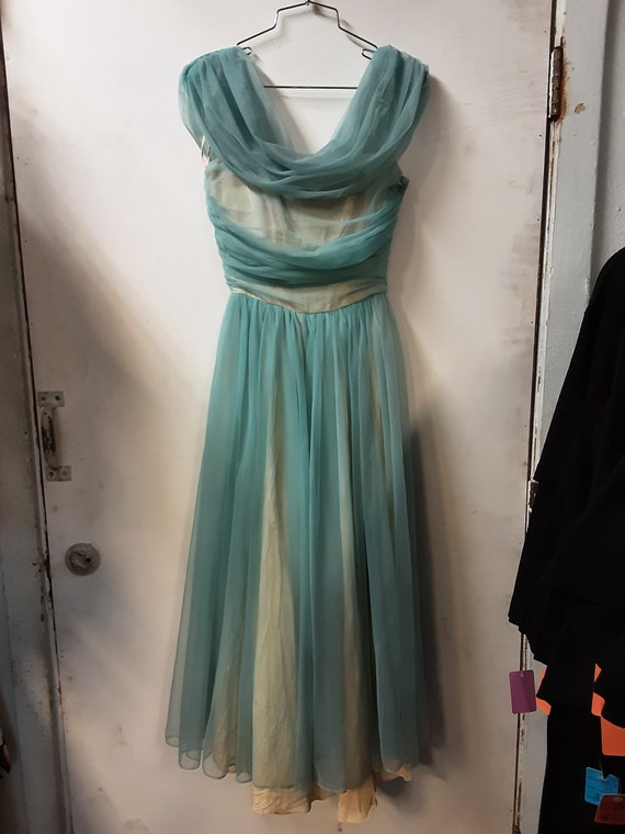 1950s Light Blue Chiffon Formal Dress - image 1