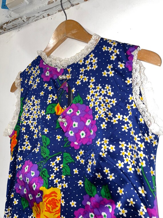 1970s Blue Floral Maxi Dress - Gem