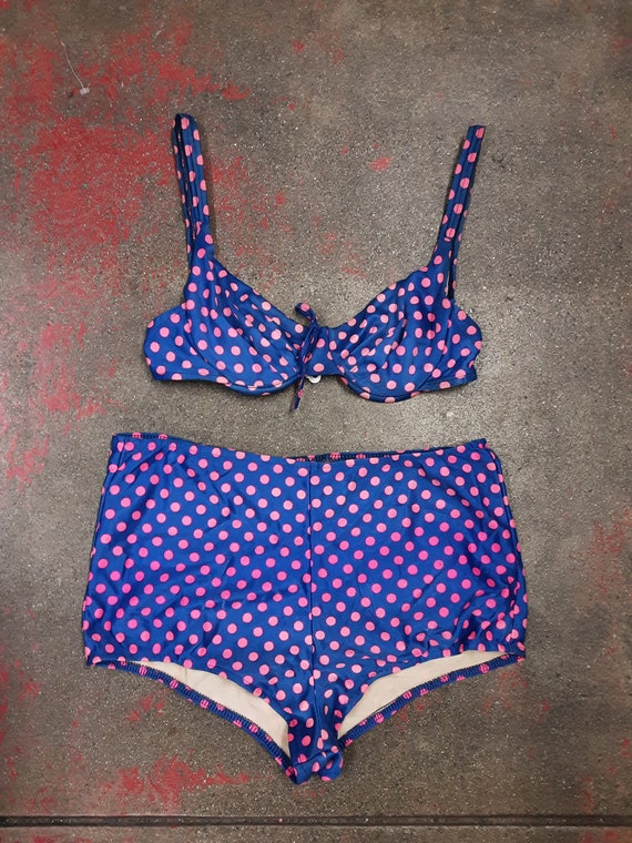 1980s Blue and Pink Polka-dot Bikini