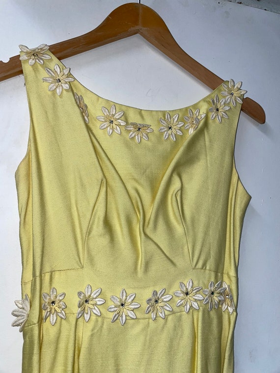 1960s Yellow Flower Appliqué Maxi Dress - image 2