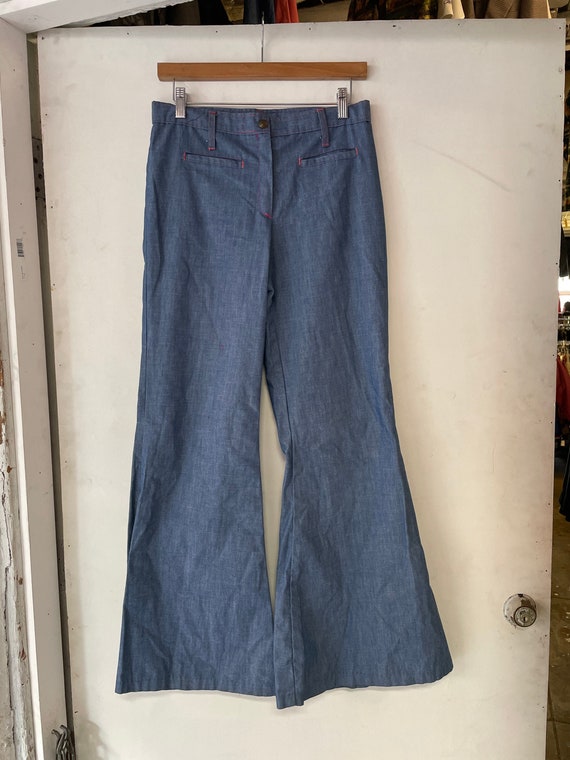 1970s Womans Red Stitch Flare Jeans