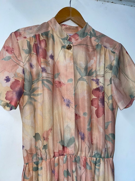 1970s Watercolor Floral Dress - image 2