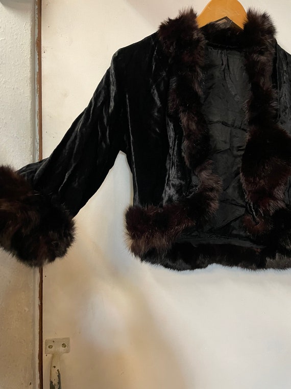 1940s Fur Trim Velvet Bolero Cropped Jacket - image 3