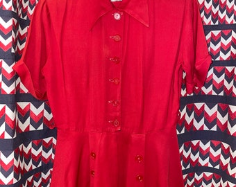 1940s Red Rayon Gabardine Peplum Blouse