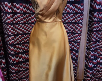1950s Beaded Satin Formal Cocktail Dress