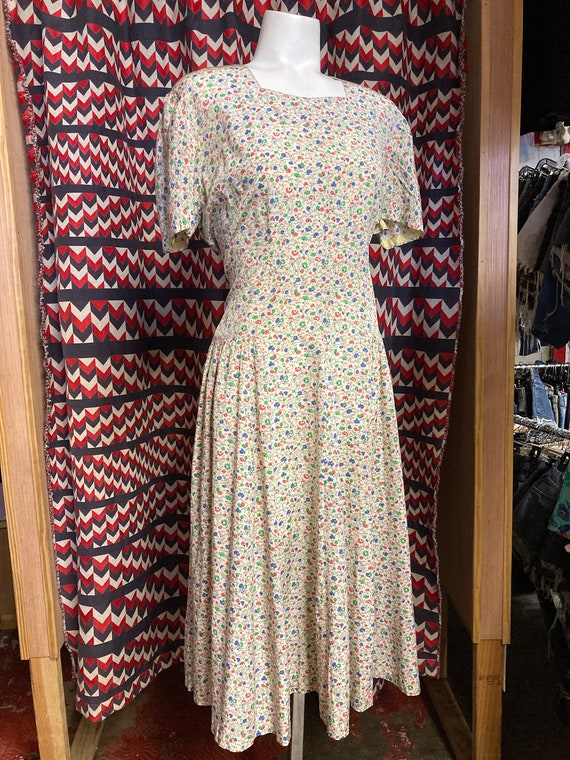 1940’s Floral XL Day Dress Square Neck, Perfect SP