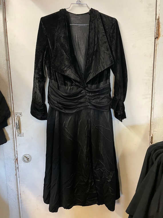 1910s Edwardian Black Velvet and Silk Dress