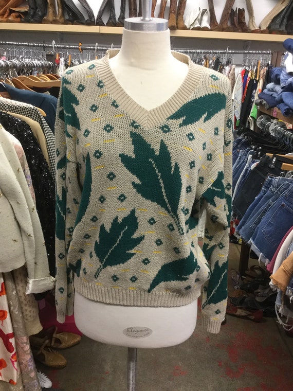 Green Leaf Sweater Size large - image 1
