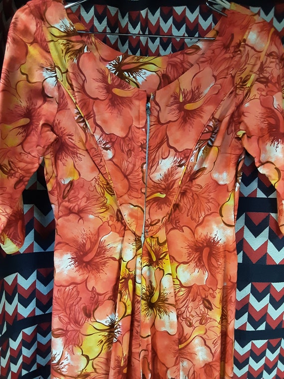 Vibrant Orange Hibiscus Hawaiian Dress Tiki Oasis… - image 3