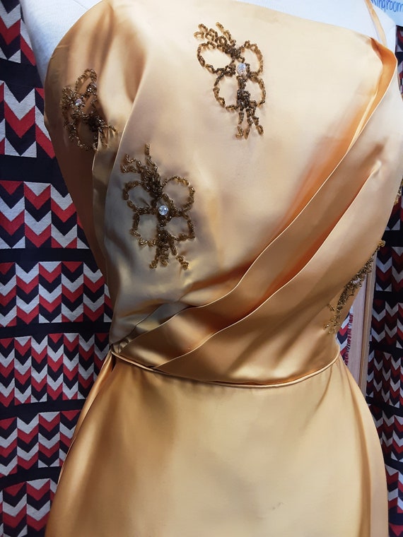 1950s Beaded Satin Formal Cocktail Dress - image 3