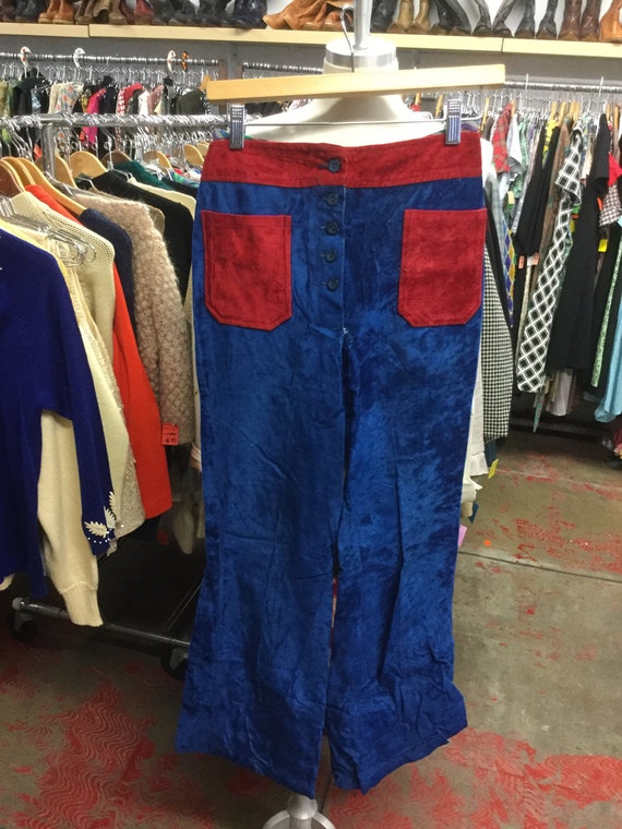 Velour Colorblock Blue and Red Highwaist Pants - image 1