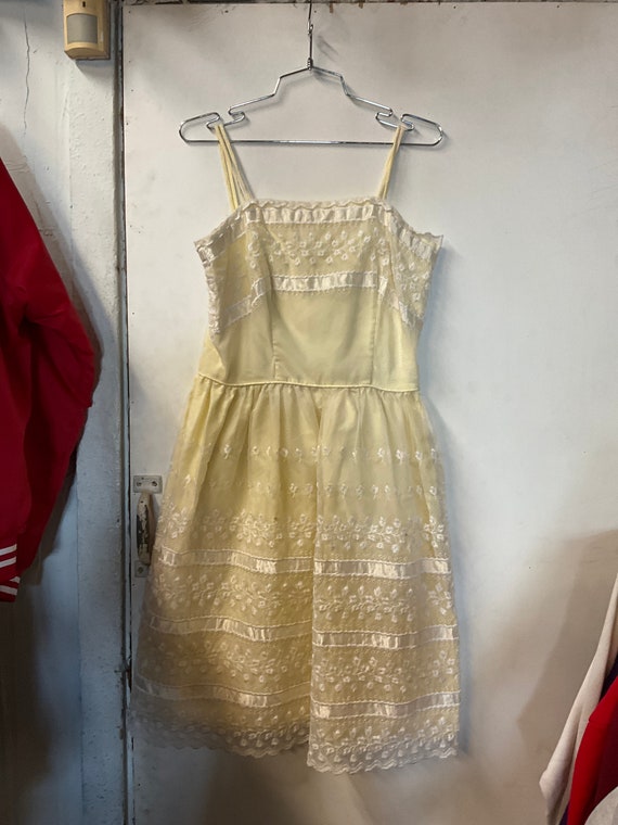 1950s Yellow Fancy Sundress (Lacey Overlay)