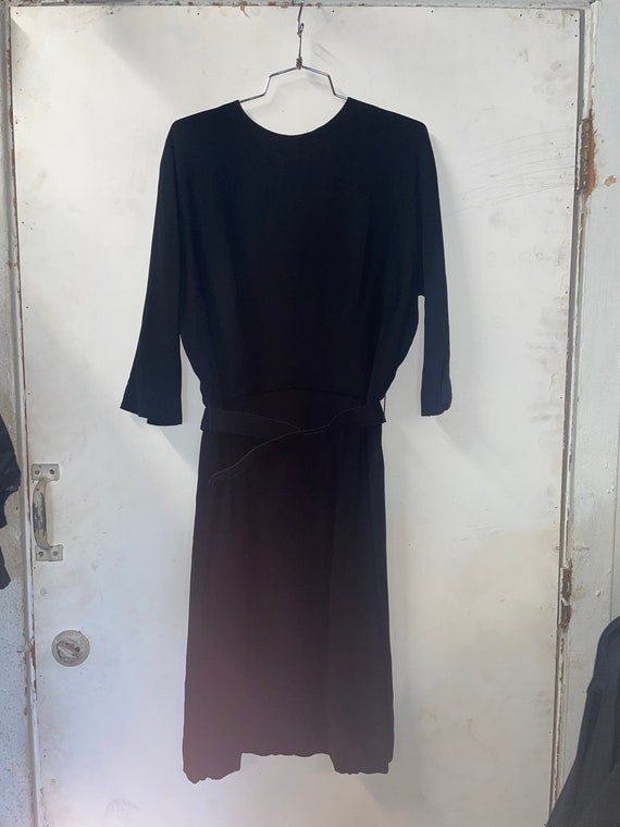 1940s Black Crepe Dress with Belt