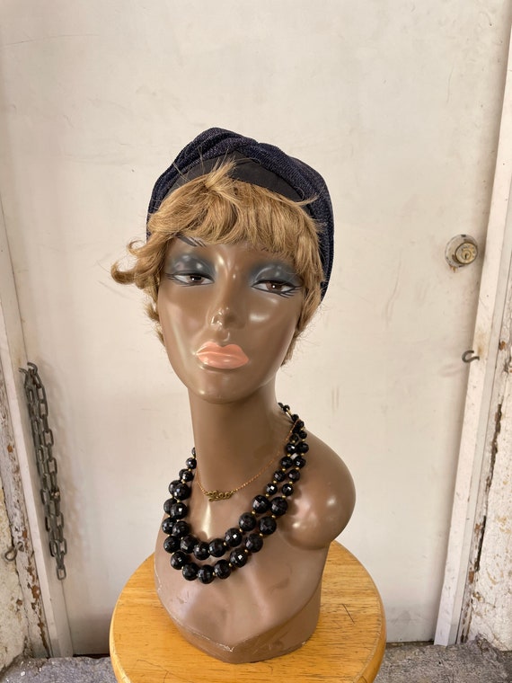 1950s Lurex Navy Blue Formal Hat