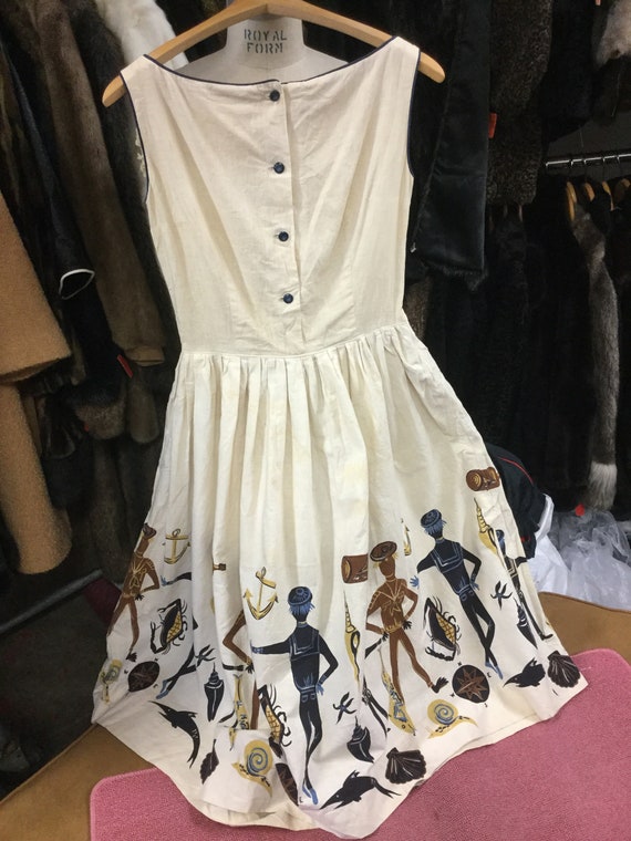 Novelty Border Print Anchors Nautical 1950’s Dress - image 3
