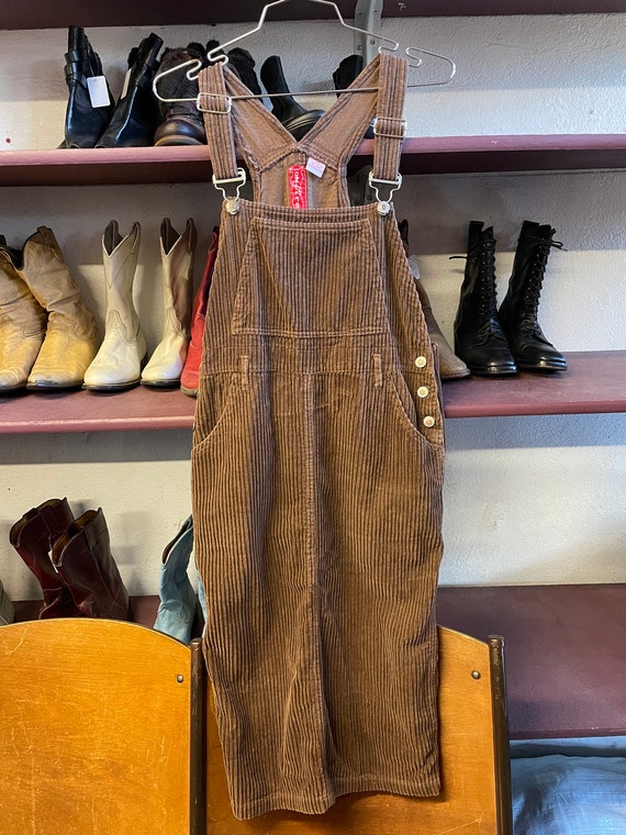 1990s Brown Corduroy Overall Dress - Gem