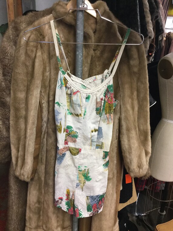 Large Play Suit Sun Tiki Oasis Luau Hawaiian Print