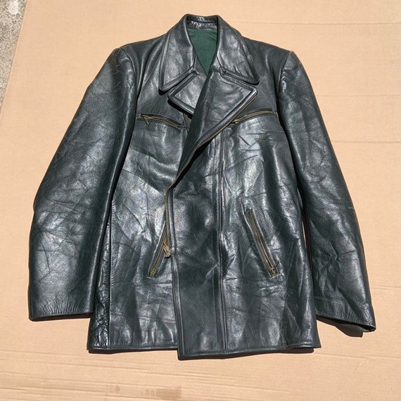 1940s (1950s?) Dark Green Motorcycle Jacket - image 1