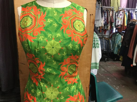 Green and Bright Orange Beautiful Maxi Dress Tiki… - image 2