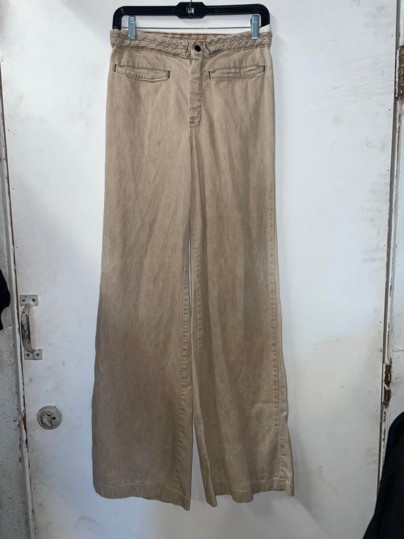 1970s Tan Bellbottoms with Braided Waistband Detai