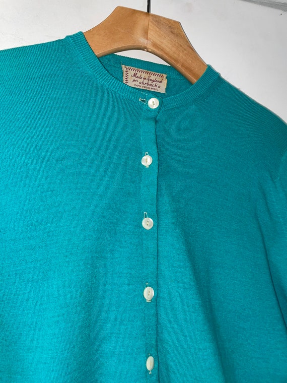 1950s Turquoise Wool Cardigan - image 2