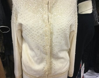 Cream Sequin  Sweater Large Lined