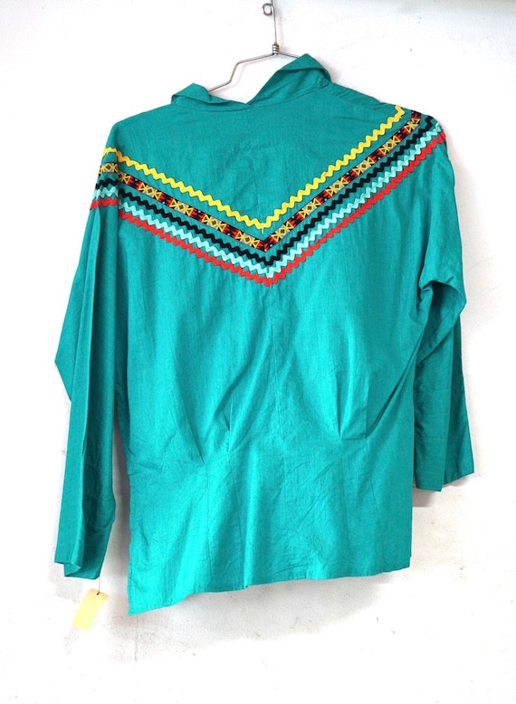 Turquoise Green Cotton Pullover Patio Blouse Ric R