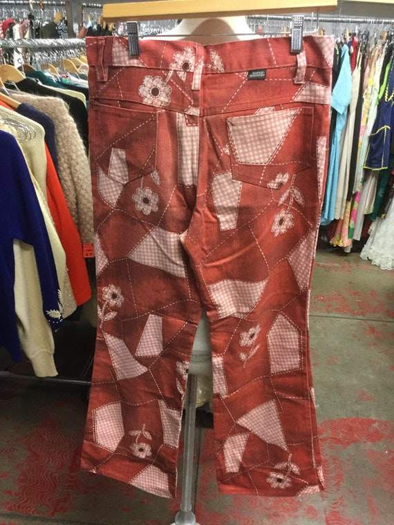 Floral Red Patchwork Jeans 1970’s waist 32 inches - image 3