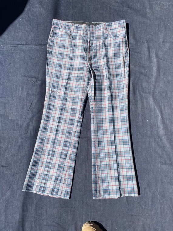 Mens Deadstock 70s Polyester Plaid Pants