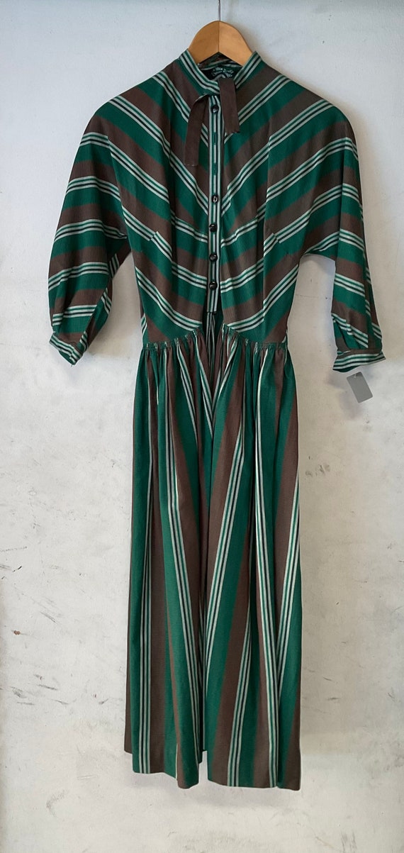 Adorable Green  Brown Chevron Striped Dress