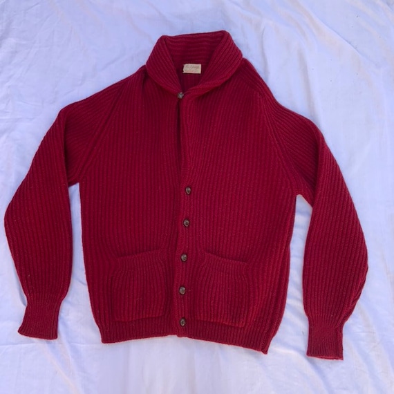 1950s Shawl Collar Burgundy Sweater