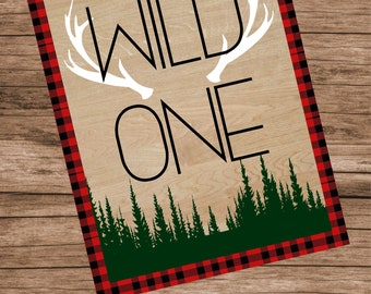 Wild One - Buffalo Plaid Geburtstag - Holzfäller Geburtstag Printable - Erster Geburtstag Printable - Jungen Geburtstag - Holzfäller - Rustikal - Junge