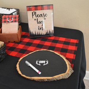 Buffalo Plaid Baby Shower Log in Baby Shower Baby Shower Gästeliste Woodland Baby Shower Anmeldung Holzfäller Baby Shower It's a boy Bild 1