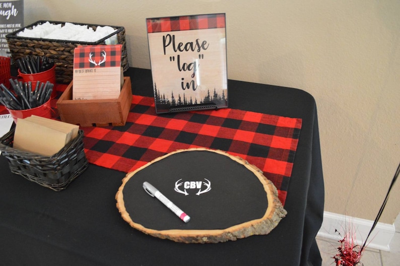 Buffalo plaid baby shower Log in baby shower Baby shower guest list Woodland baby shower login Lumberjack baby shower It's a boy image 1