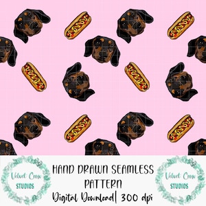 Weiner Dog Dachshund *Hand Drawn* Seamless Pattern Digital Download Digital Papers Vinyl Fabric Surface Design Weenie dog Hot Dog Digital