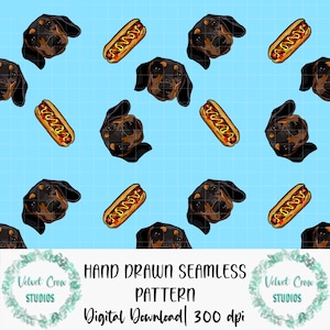 Weiner Dog Dachshund *Hand Drawn* Seamless Pattern Digital Download Digital Papers Vinyl Fabric Surface Design Weenie dog Hot Dog Digital