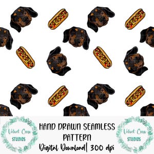 Weiner Dog Dachshund *Hand Drawn* Seamless Pattern Digital Download Digital Papers Vinyl Fabric Surface Design Weenie dog Hot Dog Digital